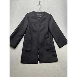 Zara Felted Wool Coat Crop Flare Sleeve Minimalist Simple Wommens S Classy Black